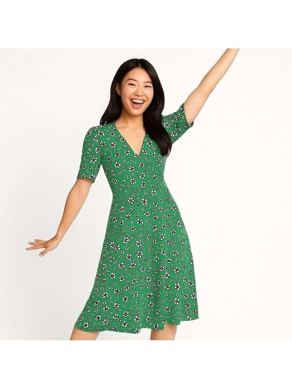 TOPSHOP Bright Green with White Floral Print Dress Size 6